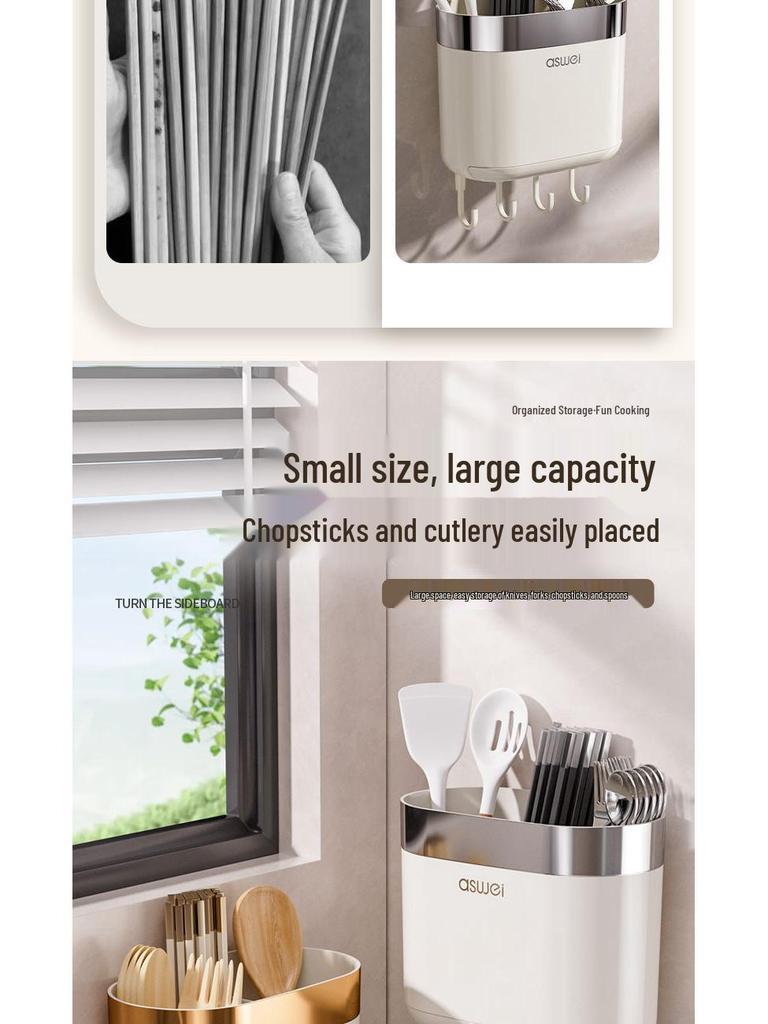 Premium Wall-Mounted Chopstick Holder & Drain Tray for Kitchen Storage