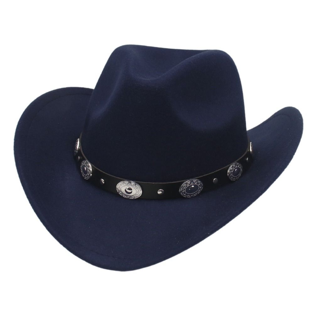 

Vintage Upturned Brim Western Cowboy Hats Wide Brim Ethnic Style Fedora with Faux Silver Accents Fedoras Hat for Women & Men тёмно-синий