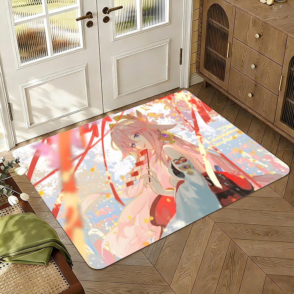 Genshin Impact Yae Miko Floor Mat Floor Mat Soft Flannel Non-Slip Door  Rug for Living Room