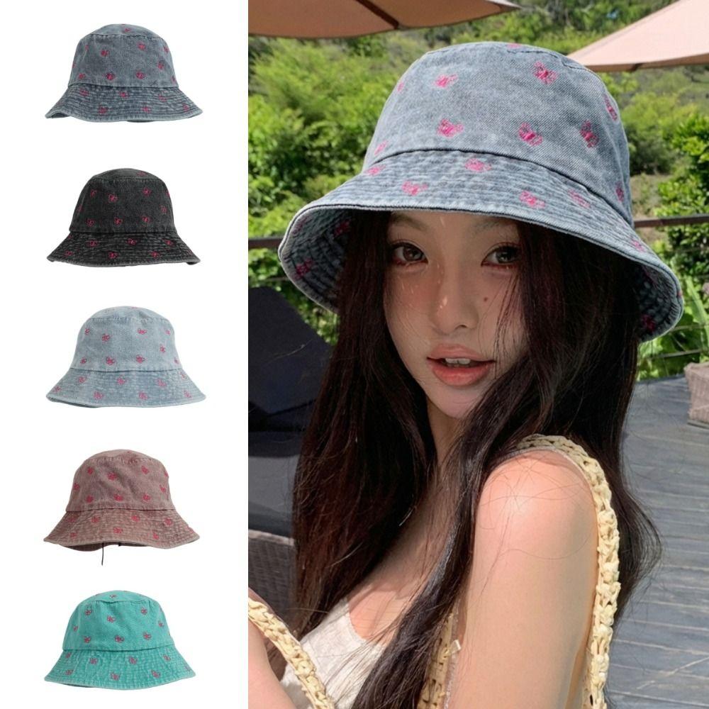 Windproof Butterfly Embroidered Cowboy Hat Retro Big Brim Sun Hat Fisherman's Hat  Autumn