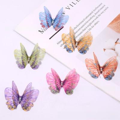50 stuks 3D Organza Stof Vlinder Applicaties Kleurrijk Dubbellaags Chiffon Vlinder Geborduurde Patches Transparant
