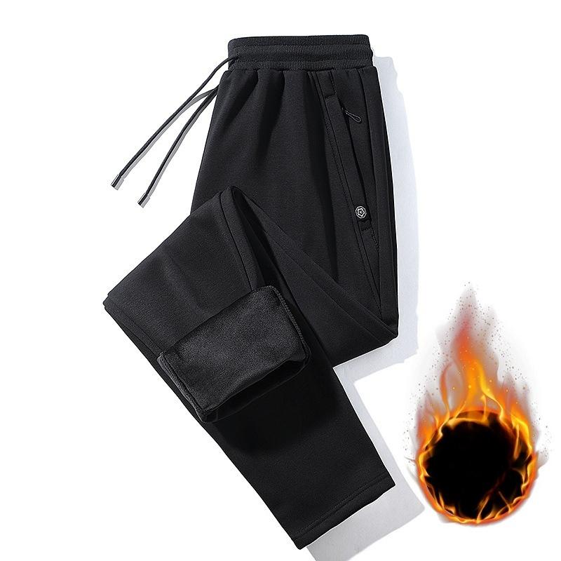 Men's Casual Trousers - Loose-Fit Cuffed Sweatpants Autumn/Winter Straight-Leg Fleece-Lined Men's Trousers Plus Size Sports Trousers for Men