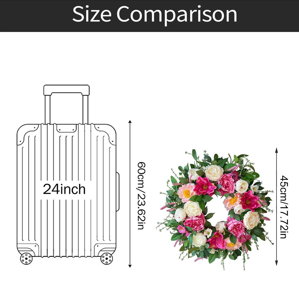 Künstlicher Pfingstrosen-Blumenkranz 45CM Realistischer Seidenblumen-Türhänger Dekoration mit Grünen Blättern und Gemischter Blütenanordnung für Innen- und Außenbereich
