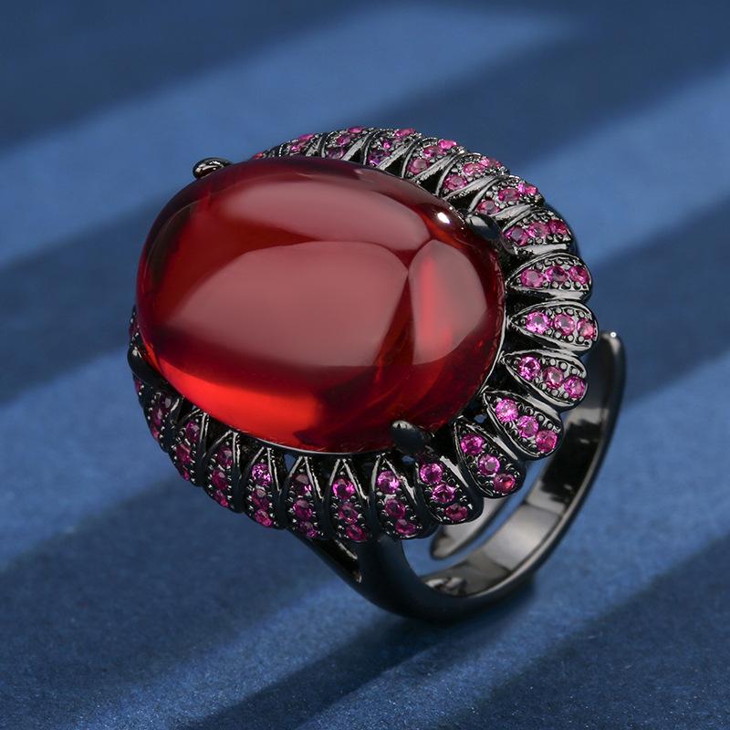 Autumn And Winter Jewelry European Simulation Pigeon Blood Red Corundum Black Gold Personality Set Main Stone 13 * 18