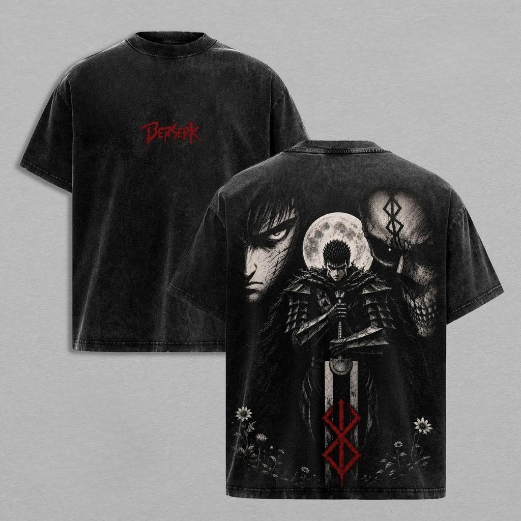 Guts Berserk Clothing Men Women Short Sleeve Manga T-shirts Vintage Washed T Shirt Casual Cotton Tee Harajuku Male Loose Tshirt