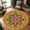 Bohemian Ethnic Style Round Rug Vibrant Floral Pattern Carpet Soft Non-Slip Circle Mat for Living Room Bedroom Kids Room