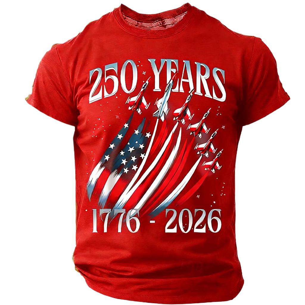 Men's Casual Short Sleeve Crew Neck T-Shirt Independence Day Graphic Print 250 Years Commemorative 1776 To 2026 Cotton Blend Top