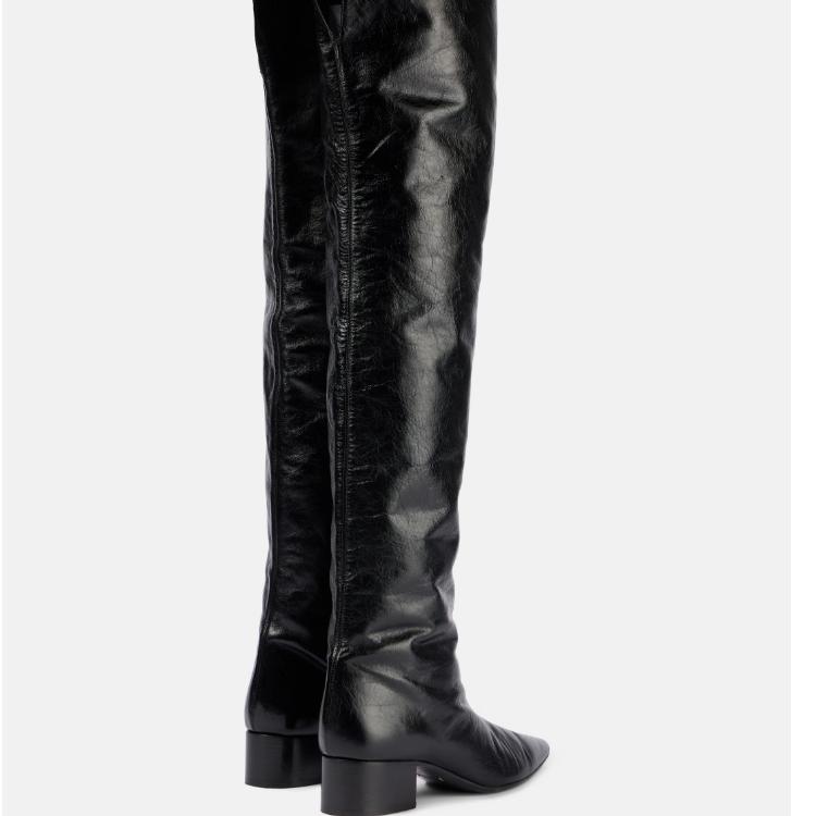 Krazing Pot Mikrovlákno Špičatá špička Střední podpatky Kozačky nad koleno Velikost 46 Velikost 45 Plus Size Plisovaná dekorace Stehenní kozačky