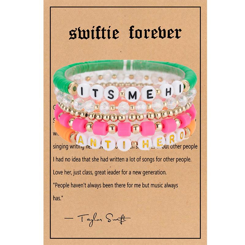 Taylor Swiftie Freundschaft Polymer Clay Armband Set mit englischem Buchstabenlogo