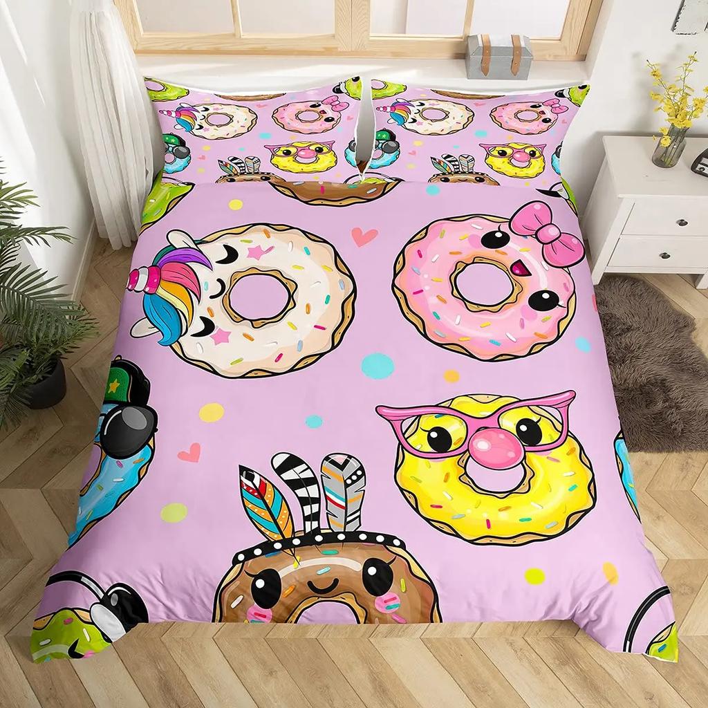 3D Chocolate Dessert Duvet Cover Set Bed Cover Food Candy Donut Cake Comforter Quilt Cover With Pillowcase For Kids Children Bed