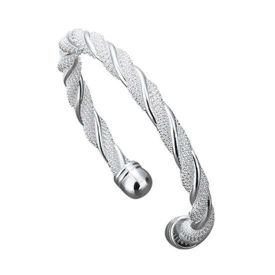Women's Fashion Simple Silver Plated Twist Cuff Bangle Open Bracelet Jewelry Gift