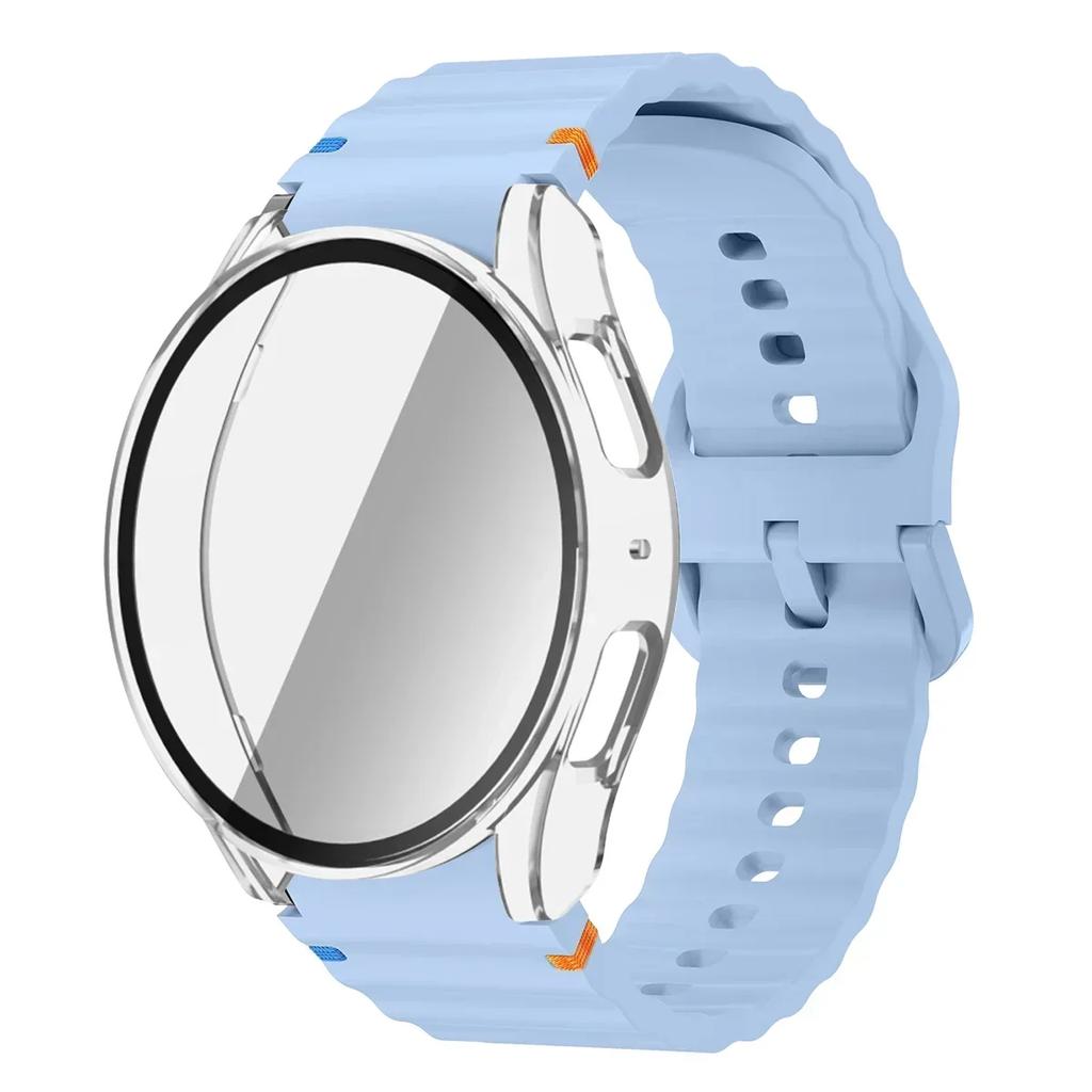 Pouzdro+Řemínek pro Samsung Galaxy Watch 7 6 5 4 40mm 44mm Silikonový Náramek Pásek Tvrzené Sklo Ochranná Fólie na Displej Nárazník Kryt