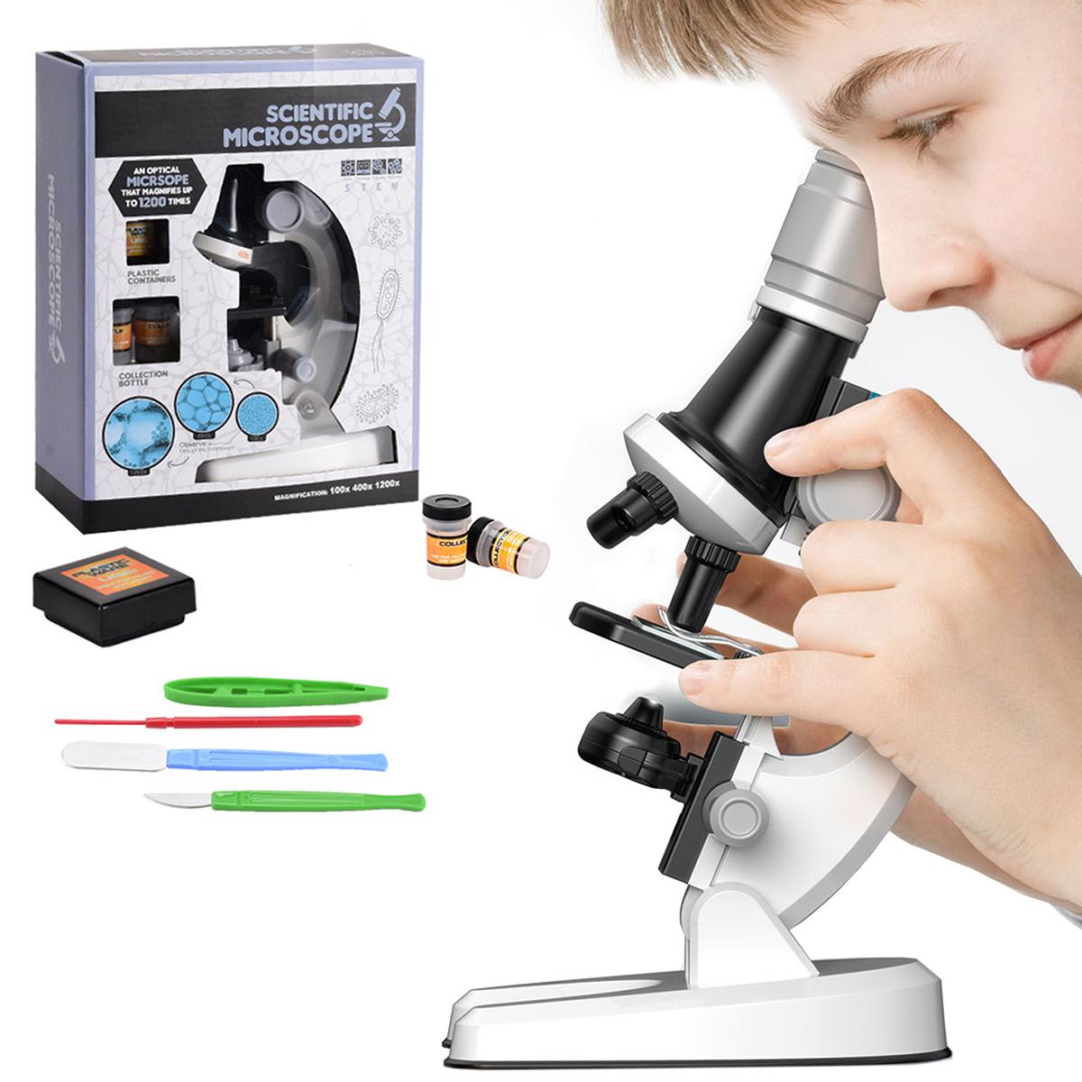 100-1200X Teaching Microscope Kit High Magnification Student Biological Observation Learning Specimen with Slide LED Light