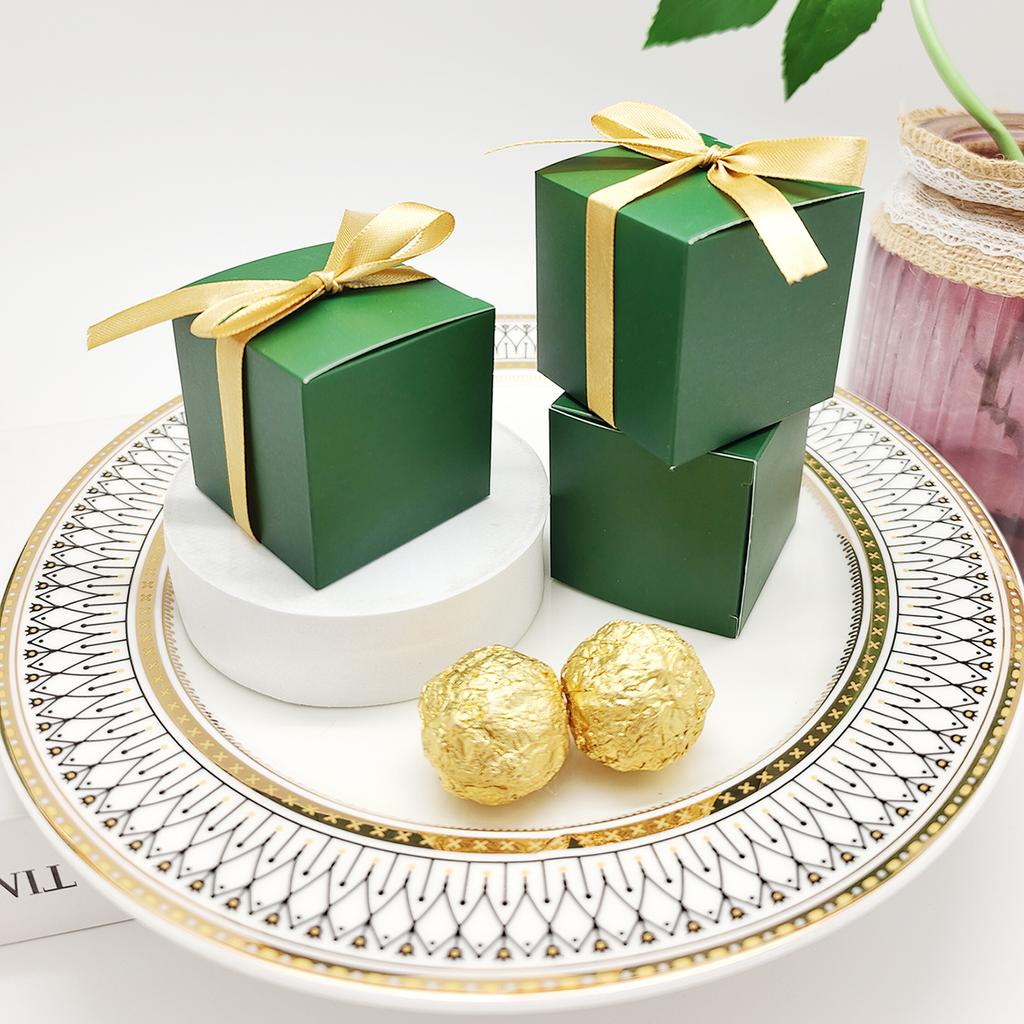 10/50 قطعة من علب الحلوى المربعة الخضراء، صندوق هدايا، صندوق تغليف، حفلات، لوازم الزفاف، لوازم الخبز