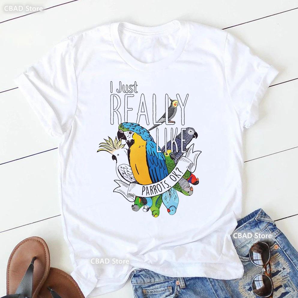 Cute Cockatielsparrot Bird Lovers Print T Shirt Girls Sunflower Flowers Tshirt Unisex Harajuku Kawaii Clothes Summer Tops Tee