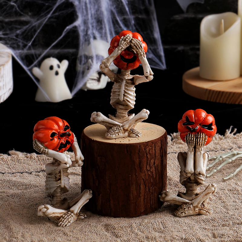 3-Piece Set Of Meditation Yoga Pumpkin Head Skull Figurines Durable Realistic Pumpkin Head Skull Doll Weird Yoga Pose