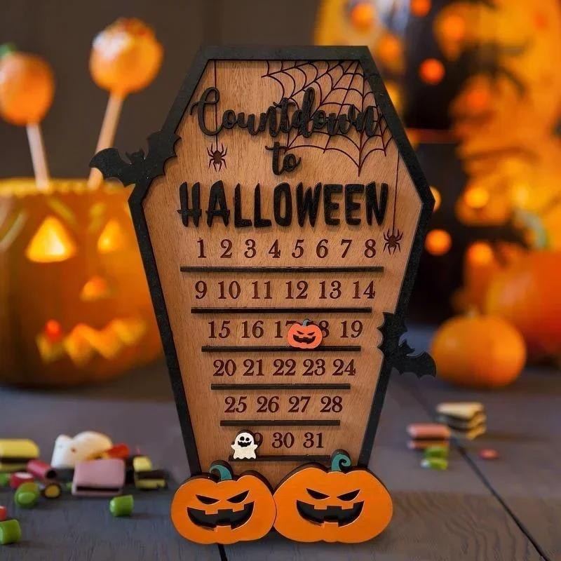 1 Pcs Halloween Calendar Party Decoration Wooden Countdown To Christmas Decor Horror Ornaments Ghost Home Party Decor