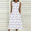 Plus Size Women Sleeveless Crew Neck Dress Beautiful Flower Printed Loose Long Dress For Summer Street Wear