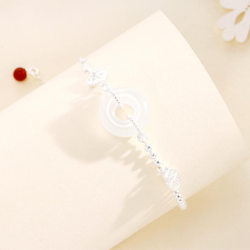 Chalcedony Ping An Buckle Fu Brand Bracelet Women's Guochao New Chinese Niche Retro Round Bead Red Bean Bracelet Women