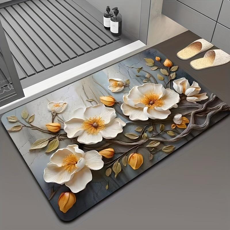 3D Flower Printed Bath Mat Super Absorbent Diatom Mud Bathroom Rug Non-slip Laundry Room Porch Entrance Carpet Home Indoor Decor