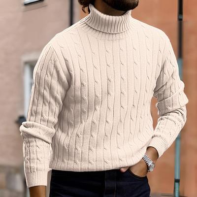 Men's Retro Cable Knit High Neck Wool Sweater - European & American Casual Style for Autumn/Winter