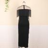 Women Black Tassel Long Dress Patchwork Mesh See Through Party Event Tight Bodycon Prom Dresses Plus Size