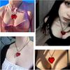 Red Heart-Shaped Glass Pendant Necklace for Women  Girls - Valentine's Day Present, Jewelry for Girls
