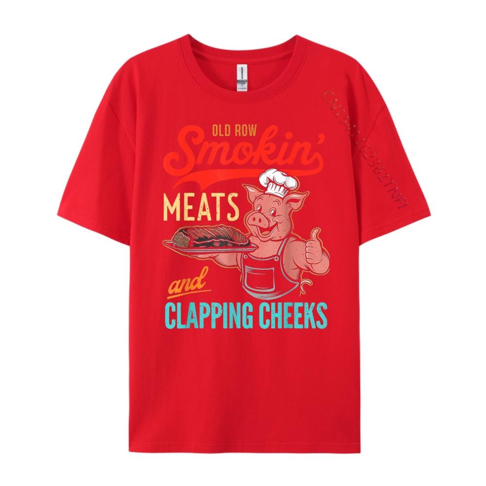 Vintage Old Row Smokin Meats And Clapping Cheeks Funny BBQ Vintage T Shirts Spring Camiseta St Patricks Day S