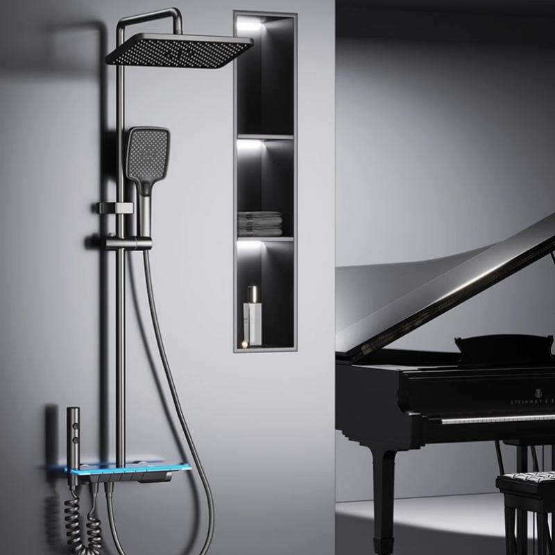 Set Doccia con Display Digitale Set Sistema Rubinetto Doccia Caldo Freddo Pulsante Piano Con Luce Ambientale Rubinetto Bagno Soffione