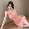 Sexy One-Shoulder Mesh Ruffled Slip Dress