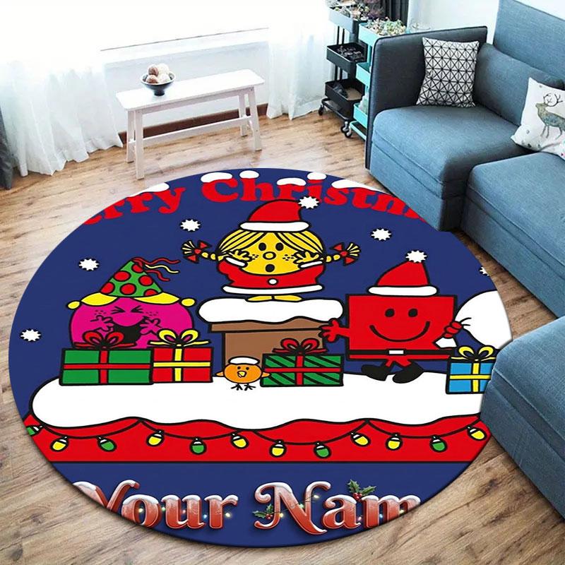 Mr. Men Little Miss Custom Name Round Area Rug,Carpet Rug for Living Room Bedroom Sofa Playroom Decor,Non-slip Floor Mat
