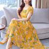 2021 Summer Women's Short-Sleeve Floral Knee-Length Dress with Round Neck