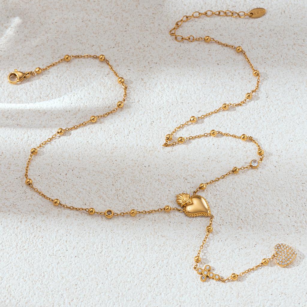 Trendy Delicate Heart Shaped Pendant Dainty Fine Chains Necklaces Chain Gold Plated Zircon Stainless Steel Women's Fashion Gift