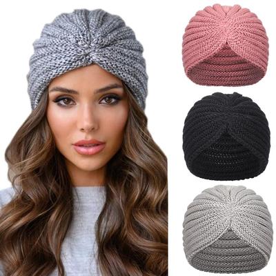 Frauen Bandana Turban Winter Stricken Turban Kappe Mitte Kreuz Haar Schals Boho Warme Stirnband Muslimischen Hut
