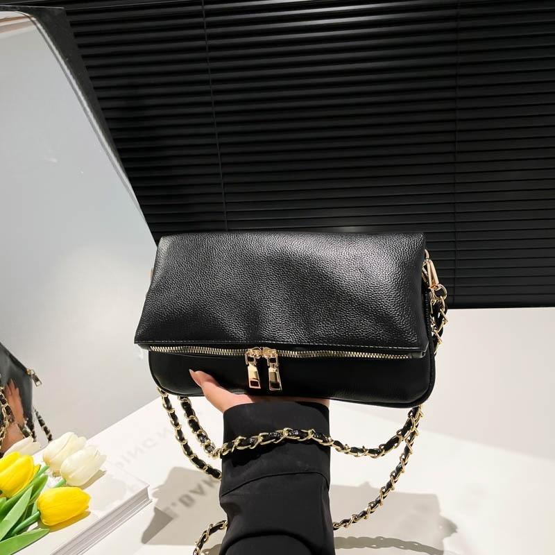 Sac à underarm tendance en cuir huilé, Texture simple et élégante, Sac bandoulière à chaîne unique
