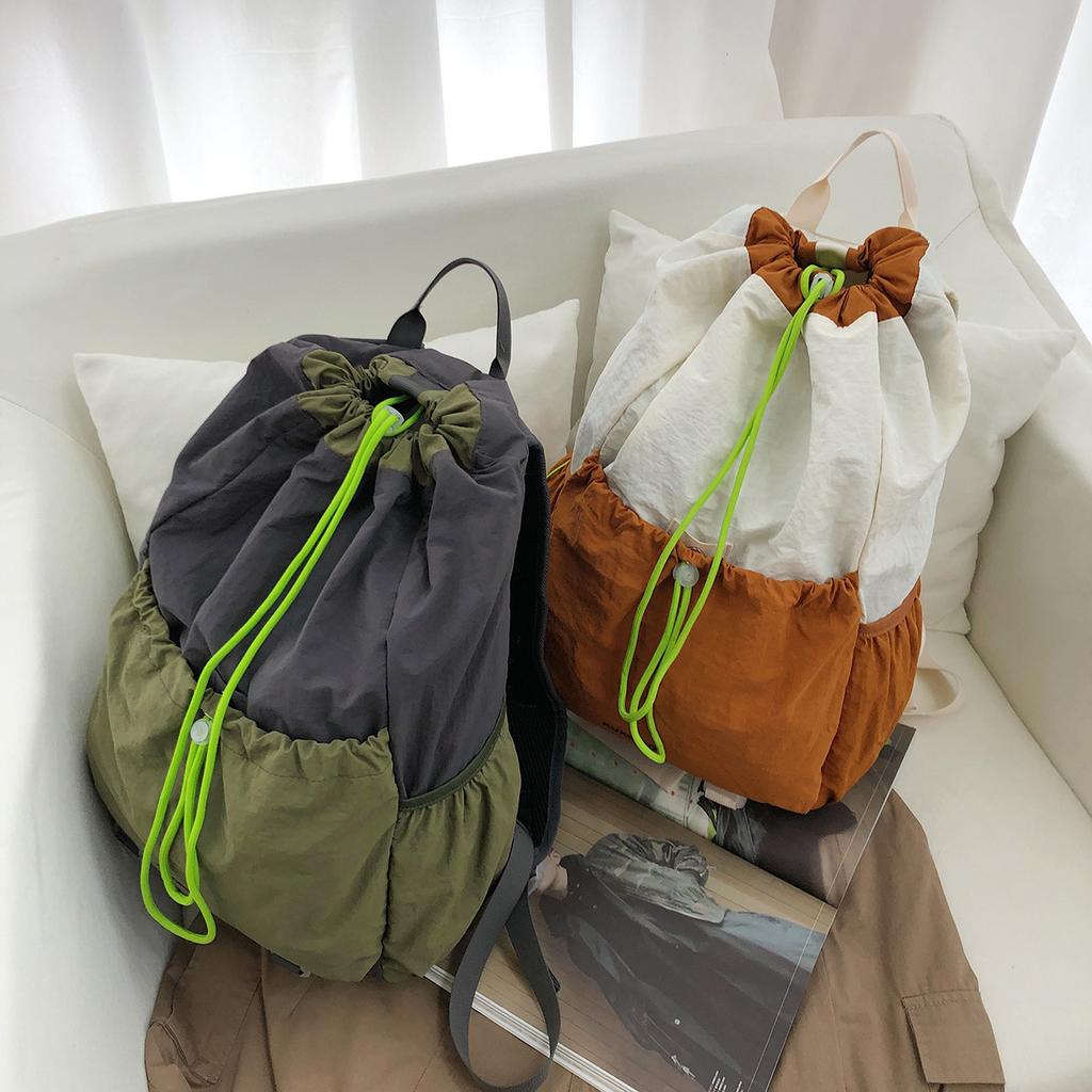 Schoolbag Outdoor Sports Mountaineering Bag Male and Female College Students Commuter School Bag Art Mouth Drawstring Travel Backpack Large Capacity