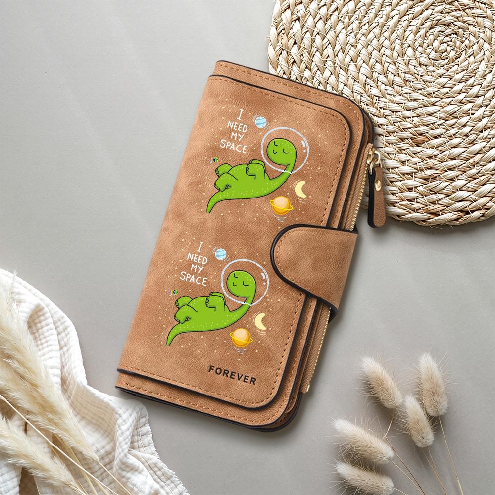 Cute Dinosaur Print Long Wallet Women Fashion PU Leather Card Holder Portable Casual Coin Purse