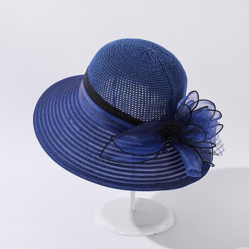 Hats Womens Summer Large Organza Brim Splicing Sun Hat Flowers Fashion Sun Hat Holiday Beach Hat Tide