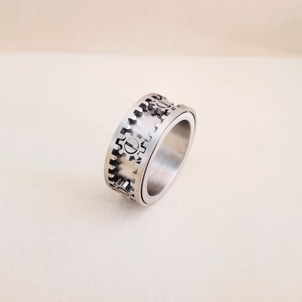 Anillo de Engranaje Acero de Titanio Cepillado Anillo de Descompresión Hip Hop Accesorios Industriales para Hombres