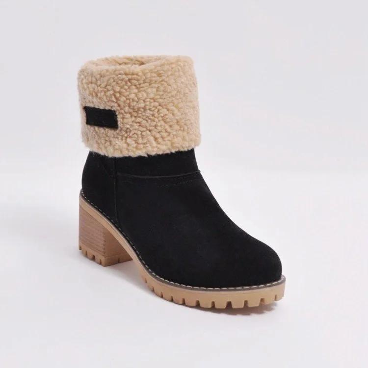 2025 Winter New Women's Velvet Warm Multi Functional High Heels Large Size 35-43 Cotton Boots Black Casual Low Top Snow Boots