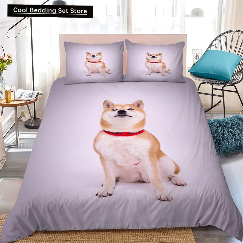 Yellow Shiba Inu King Queen Bedding Set Lovely Puppy Duvet Cover Family Pet Animal Quilt Cover 2/3pcs Polyester Comforter Cover