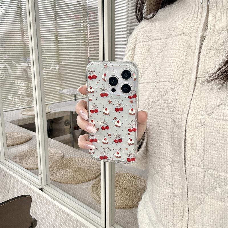 

Japanese Korean Heart Cherry Strawberry Cake iPhone 17 / 16 Pro Max / 15 / 14 Girly Phone Case iPhone 15 Pro