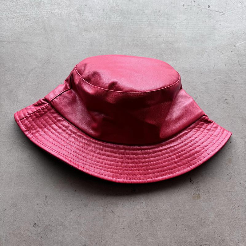 Vintage Pu Leather Bucket Hat With Wide Brim For Streetwear And Sun Protection