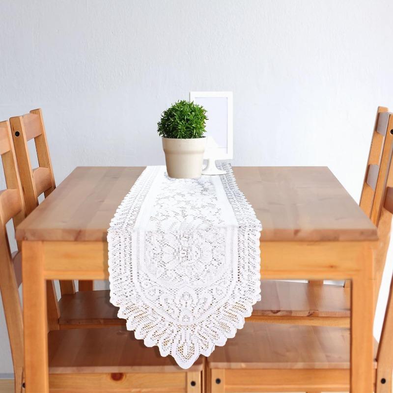 1pc Cotton Crochet Lace Rectangular Table Runner Dresser Scarf Doilies White Style,33 X 114cm, 33 X 137cm