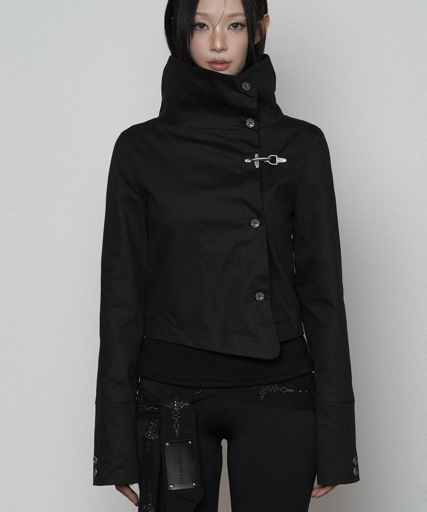 ETRE AU SOMMET Wide High-Neck Side Button Jacket (Black)