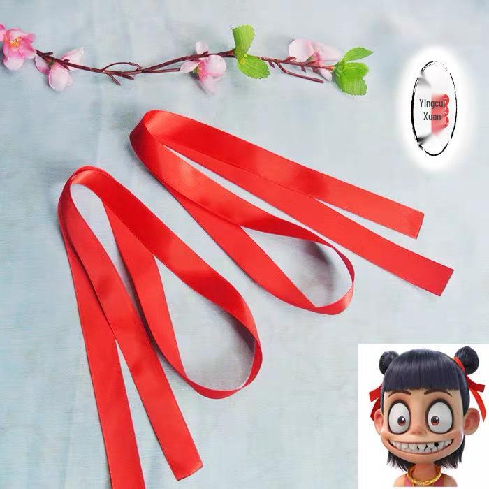 Nezha-Inspired Red Ribbon Hair Tie - Ge Manqi Style Competition Hair Accessory