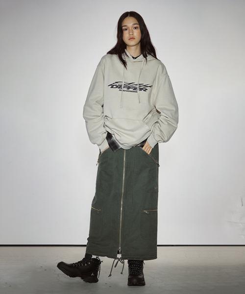 Ichidipeo Washed Two-Way Zipper Skirt_Khaki