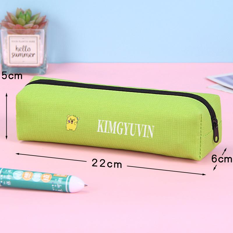 Green Canvas Cartoon Pencil Case, 22cm Stationery Bag with Simple Zipper