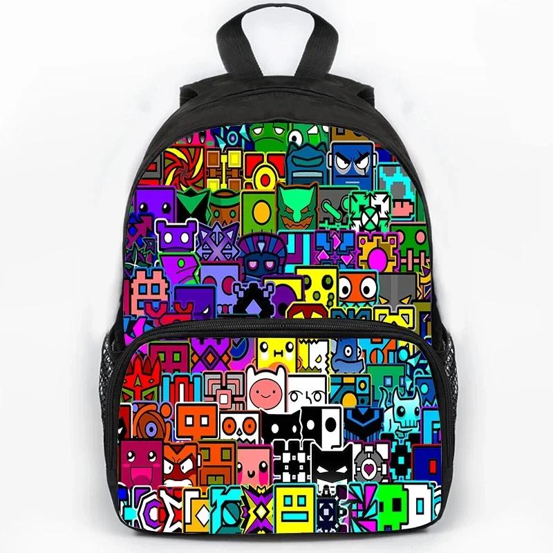 Children Large Capacity Angry Geometry Dash Print Backpack Students School Bags for Girls Boys Cartoon Bookbag Travel Backpacks
