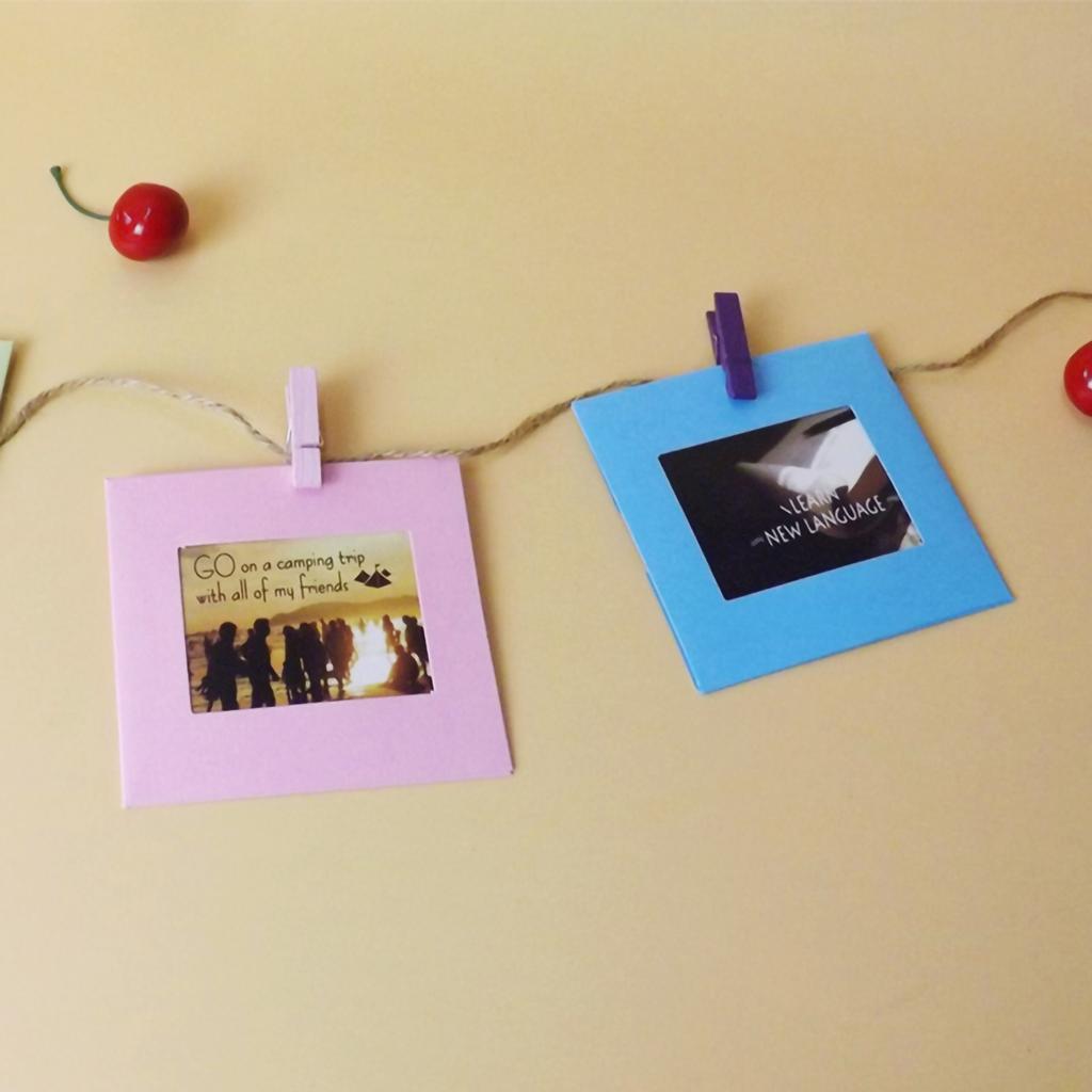 10 Pcs DIY Kraft Paper Photo Frame 3 Inch Hanging Wall Photos Picture Frame Kraft Paper With Clips